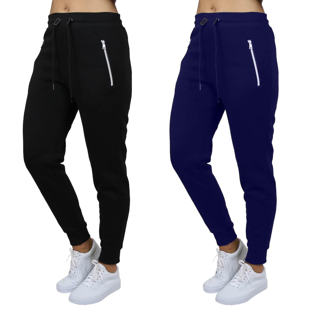 Galaxy by Harvic Women's Relaxed-Fit Fleece-Lined Zipper Pockets Jogger Sweatpants, 2 Pack